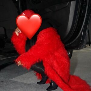 Vibrant Red Faux Fur Coat